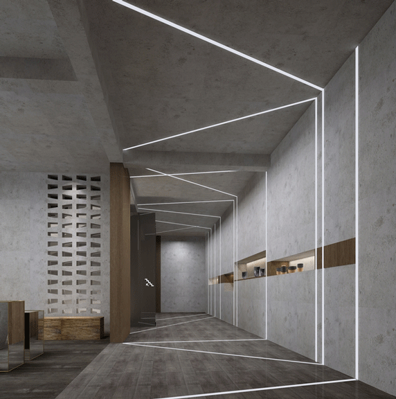 成人抖音网站郑州展厅一楼灯光空间效果图